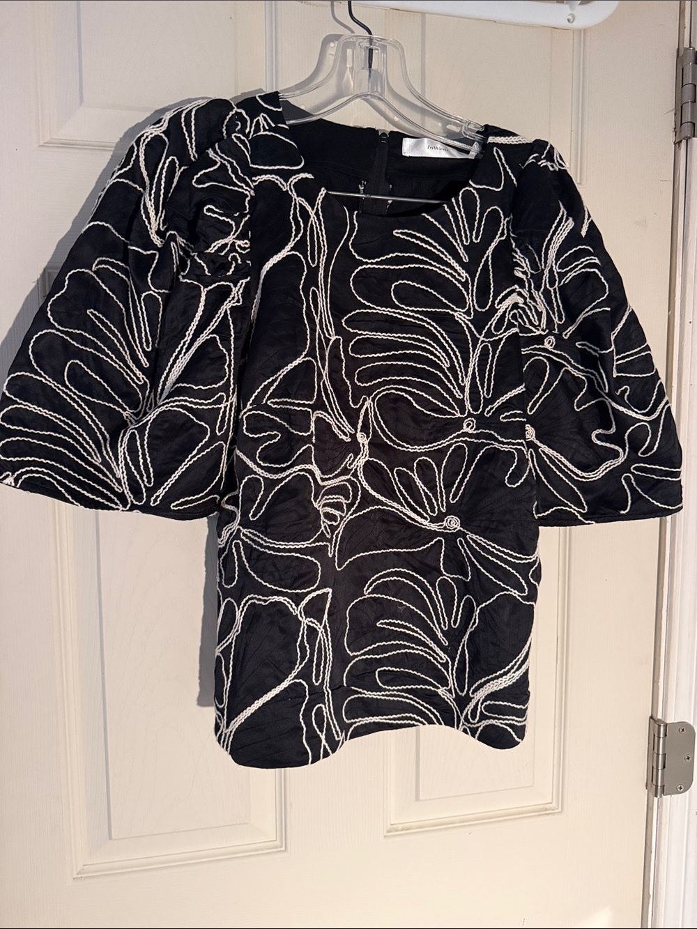 Black Embroidered Short Bell-Sleeve Tunic Top